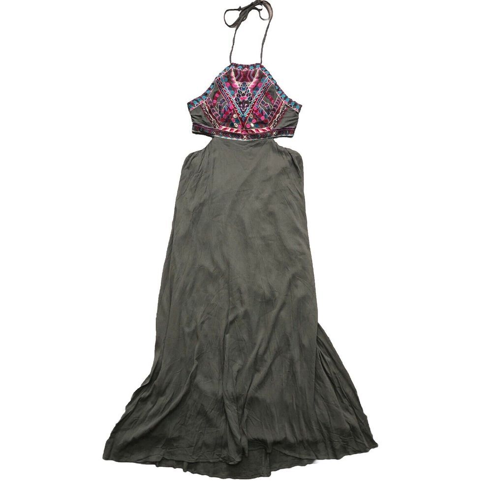 Lulus Little Beach Olive Green Lined Cutout‎ Embroidered Maxi Dress NWT L - Picture 5 of 15